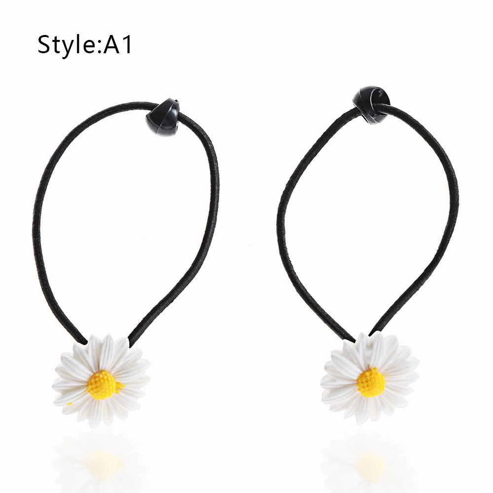 2Pcs Mini Daisy Flower Sweet Hair Clip Ring Elastic Rope Bands HairPins Ponytail Girls Kids Hairband Hair Accessories: A1