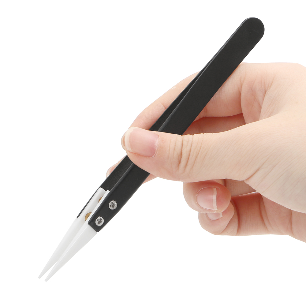 DIYWORK Precision Straight Aimed Tweezers Ceramic Tips Tweezers Anti-static High Temperature Resistant Stainless Steel Handle