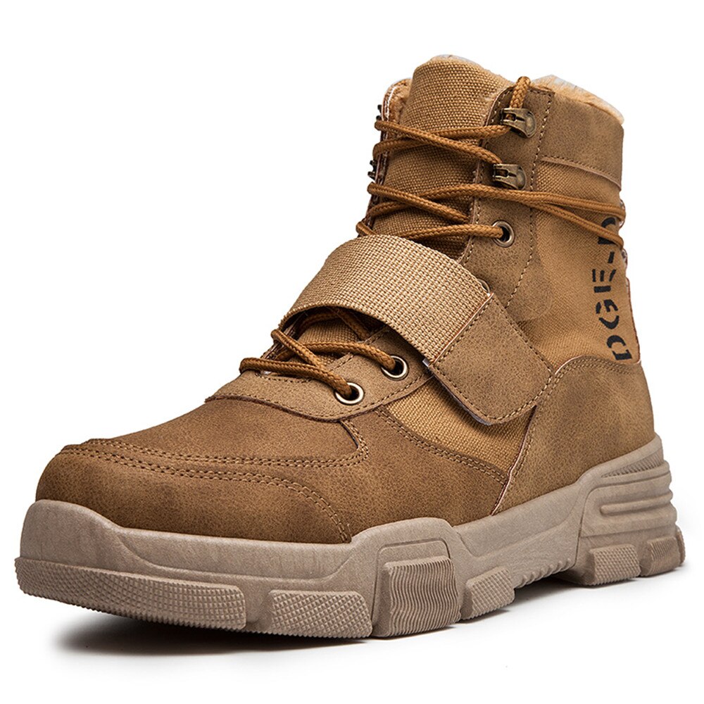 VESONAL hommes toile cuir cheville hiver neige bottes hommes chaussures baskets vintage fourrure en peluche mâle décontracté botte en plein air chaussures: khaki / 42