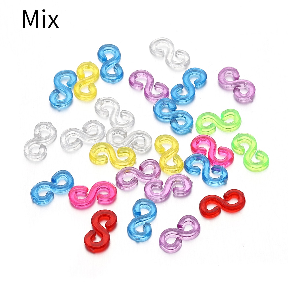 500pcs 11mm Acrylic S Clips Rubber Band Clips Plastic Jewelry Connectors For Necklace Bracelet Making DIY Colorful Clasp