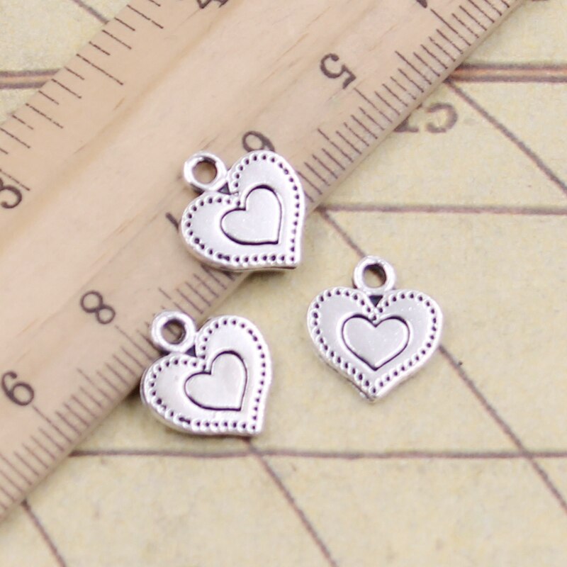 20Pcs Charms Dubbele Hart 13X14Mm Tibetaans Zilveren Kleur Hangers Antieke Sieraden Maken Diy Handgemaakte Craft