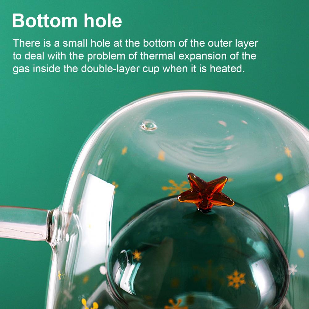 Taza de vidrio de doble capa con mango para té, vaso de vidrio de borosilicato de alta resistencia al calor con forma de árbol de Navidad, herramientas de cocina, 250ML