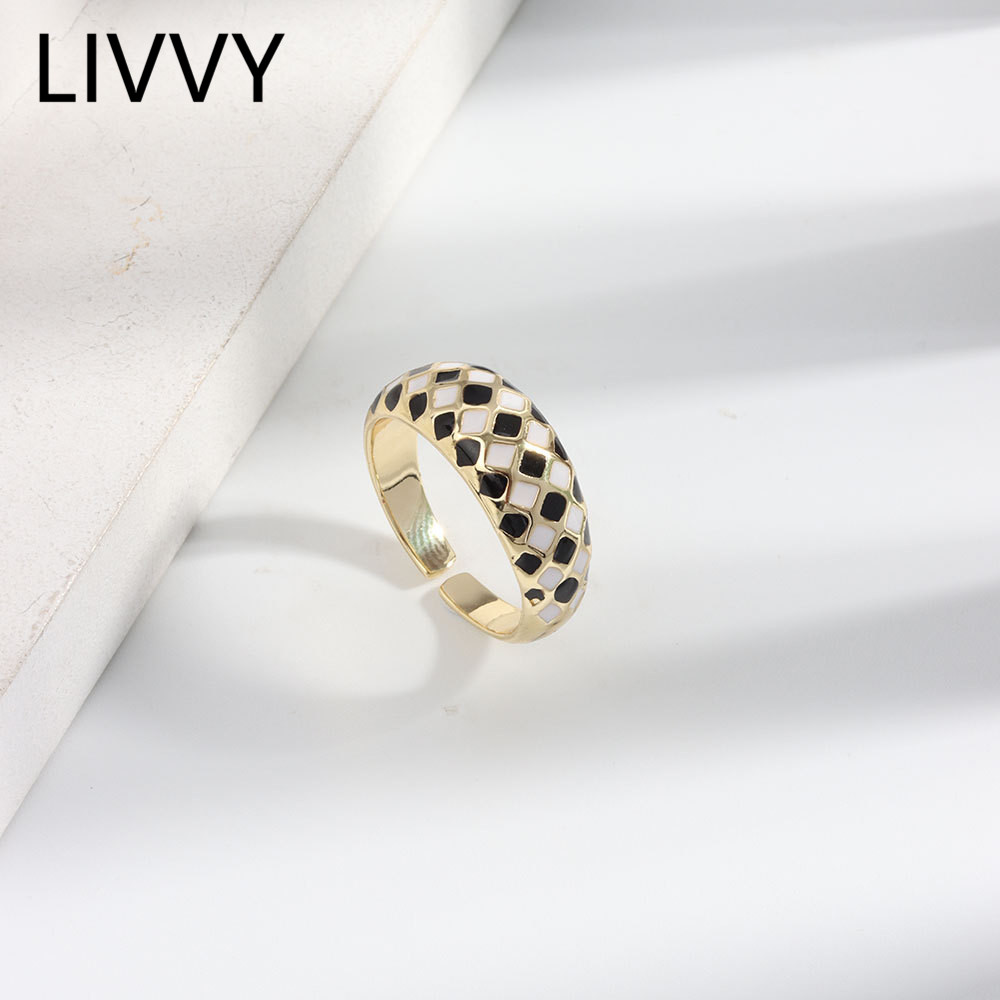 LIVVY semplice moda geometrica in bianco e nero anello di giunzione femminile regalo di san valentino gioielli temperamento moda