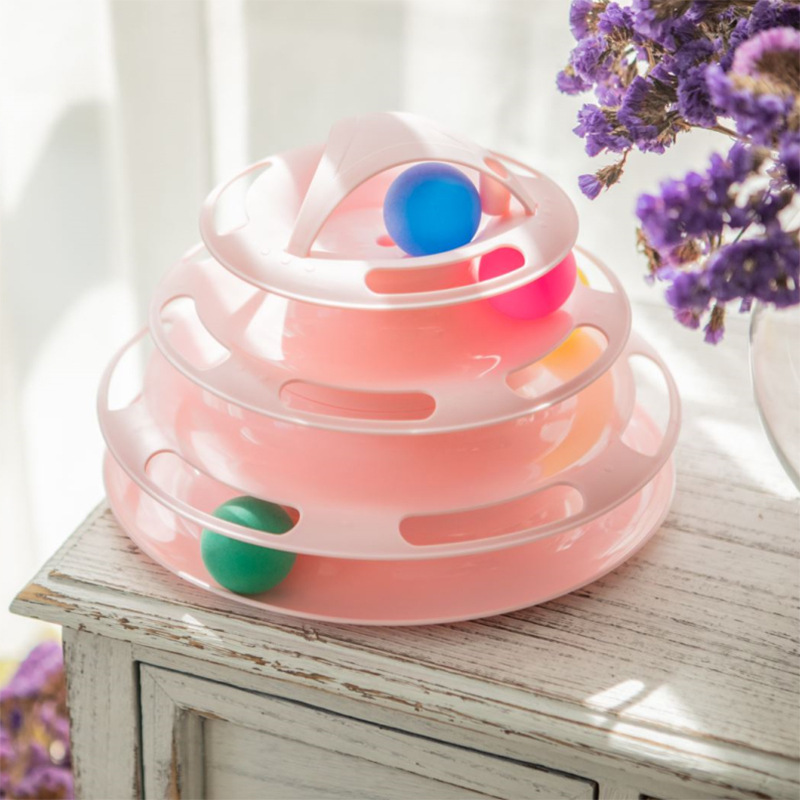 Four Levels pet cat toy Tower Tracks Disc cat Intelligence Amusement triple pay disc cat toys ball Training Amusement plate: Pink