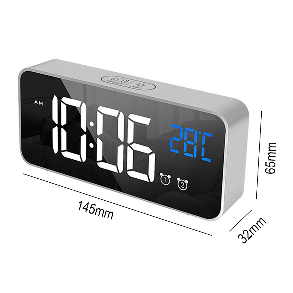 LED Music Alarm Clock Digital Clock 2 Alarms Voice Control Snooze Temperature Display Digital with USB Cable часы настенные: Silver