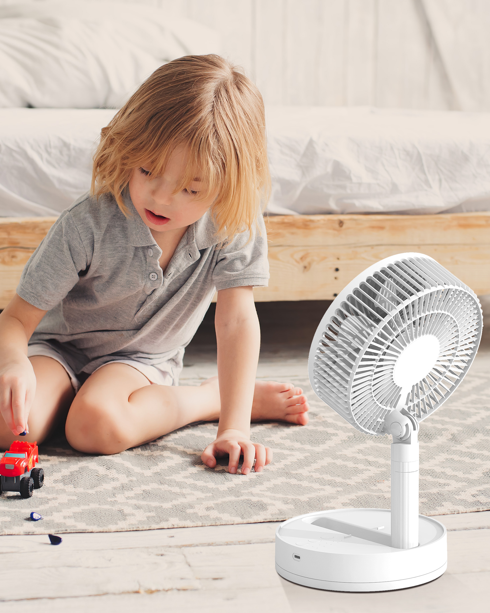 KASYDoFF Tragbarer oszillierender Schreibtischventilator, 8 Zoll und 5400 mAh USB-batteriebetriebener Ventilator mit 4 Geschwindigkeiten und starkem Luftstrom, faltbar, persönlich