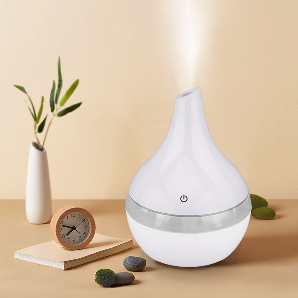 Humidificateur d'air électrique ultrasonique USB, diffuseur d'arôme, Grain de bois, huile essentielle, aromathérapie, machine à brume fraîche: 300ML White