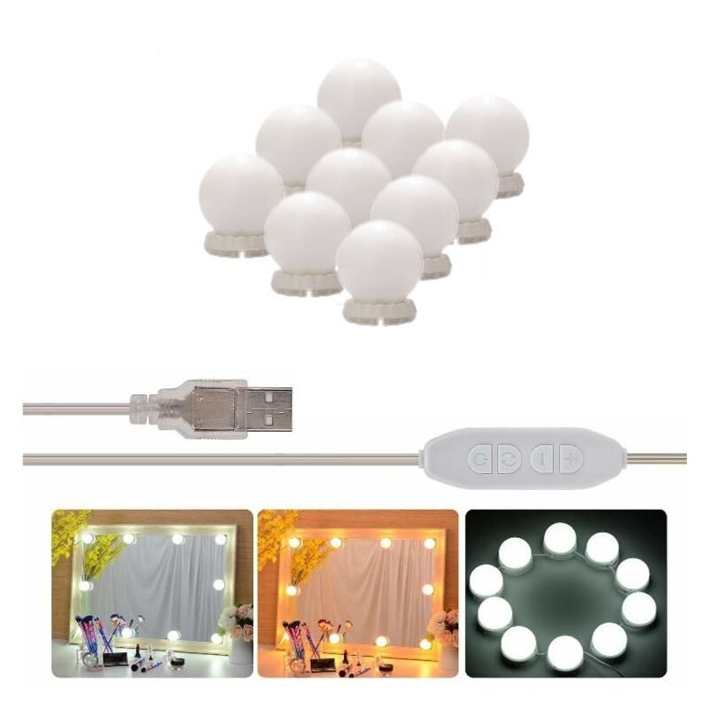 LED Makeup Mirror with led lihgt Vanity mirror Light Bulbs Kit USB Charging Cosmetic Mirrors Bulb Adjustable Brightness lights