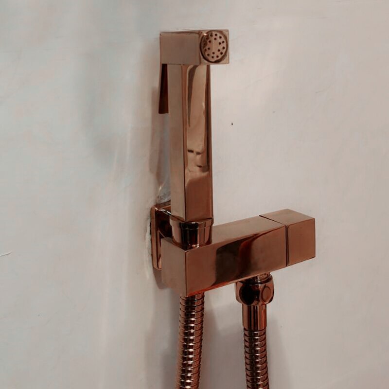 gold or black or gray Bidet Sprayer Douche Toilet Kit Shiny Gold Brass Square Shattaf Shower Head Copper Valve Set Jet GD12: rose gold