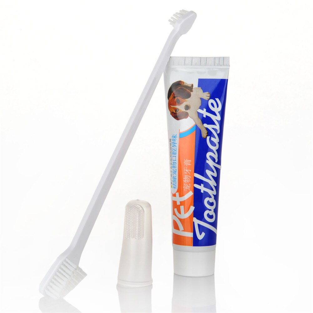 Pet Toothbrush Toothpaste Kit Three Sided Dog Brush Addition Bad Breath Tartar Teeth Care Dog Cat Cleaning Mouth Dog toothbrush: A set