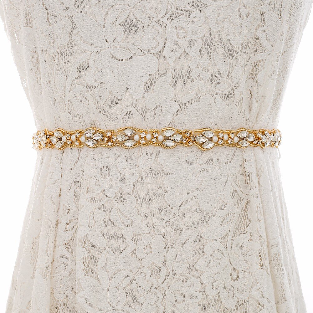Sesthfar Strass Bruids Riem Goud Crystal Bridal Sash Diamanten Bruiloft Riem Voor Vrouwen Avondjurk