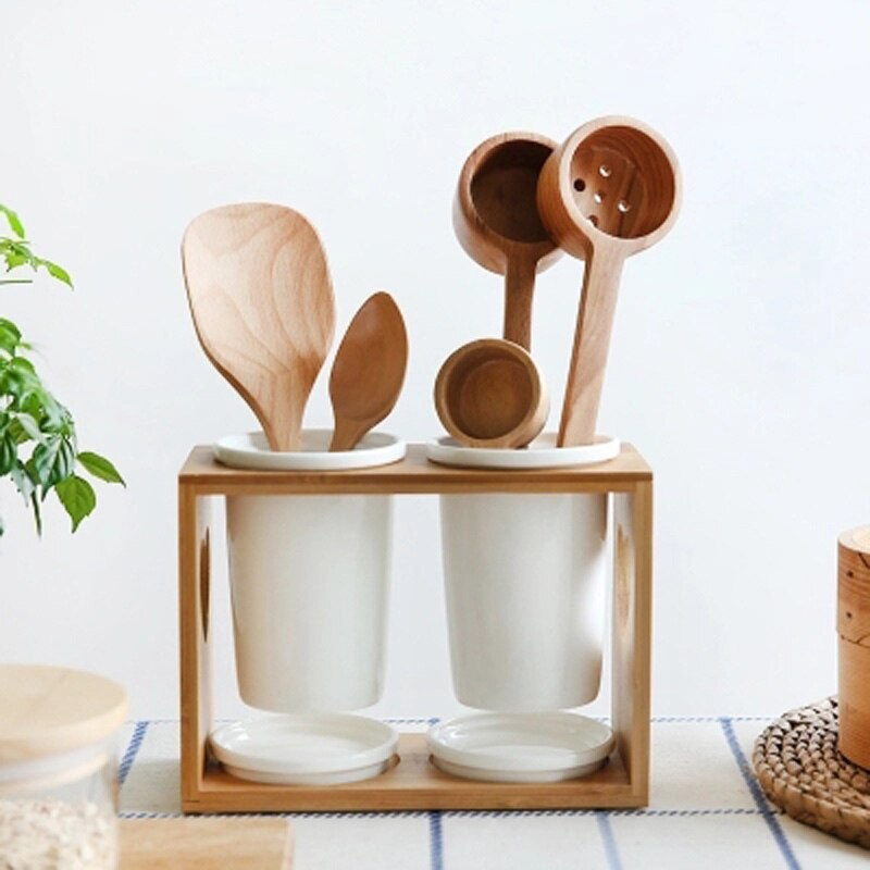 Japansk bøg hele træ lige håndtag ske ske lang håndtag miso suppe krydderier træske bestik