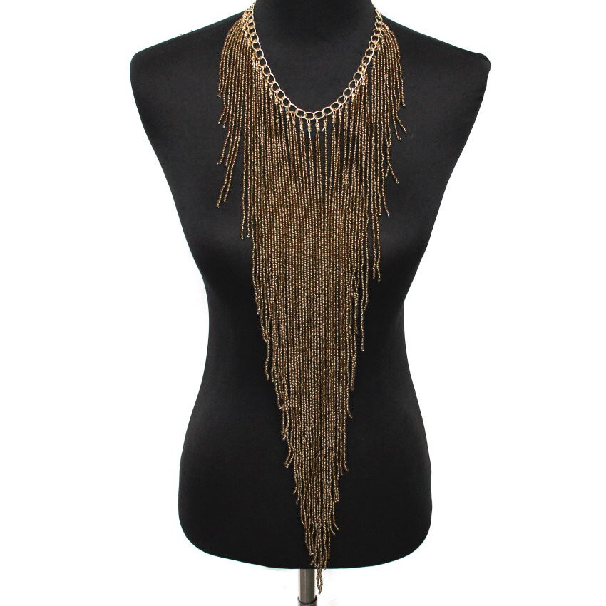 MANILAI Style bohème femmes charme bijoux résine perle à la main longue gland déclaration lien chaîne collier ras du cou: Gold