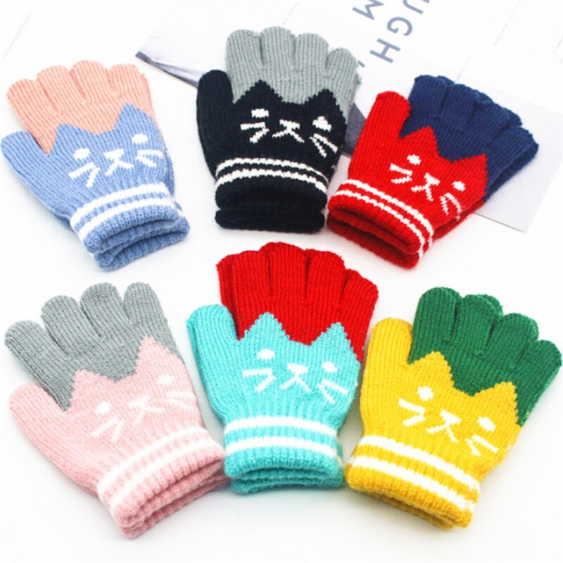 Splice Mittens Winter Baby Boys Girls Knitted Gloves Warm Rope Full Finger Mittens Gloves for Children Toddler Kids