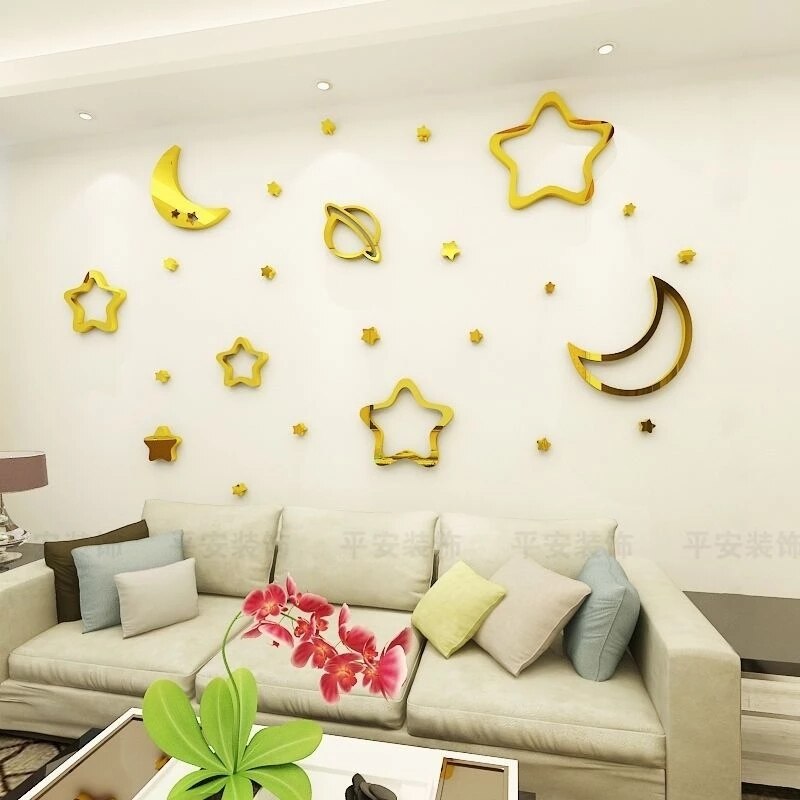 Stars Moon Planet 3D Mirror Acrylic Wall Sticker Bedroom Living House Festival Party Decor DIY Art Mural Alphabe Poster