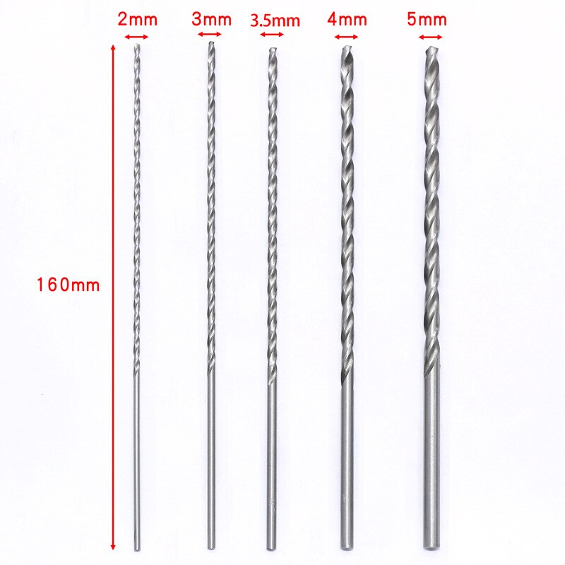 Extra Long Cobalt High Speed Steel For Metal Drilling 5Pc 2/3/3.5/4/5Mm 160Mm Hss Twist Drill Bits Extra Long Drill Bit For Wood