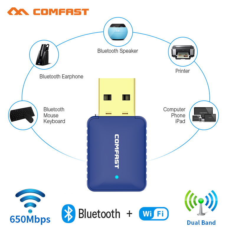 Usb Wifi Bluetooth 4.2 Adapter 650Mbps Dual Band 2.4/5Ghz Draadloze Externe Ontvanger Mini Wifi Dongle Voor pc/Laptop/Desktop
