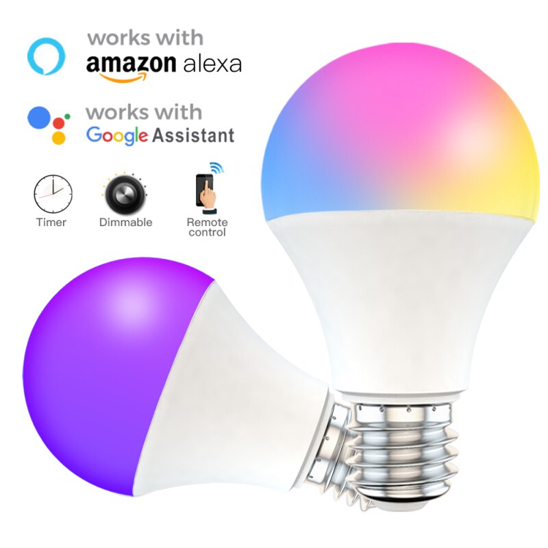 Smart WiFi Light Bulb 9W RGB+CCT Magic Light Bulb Lamp Timing Control Lights Compatible with Alexa and Google Assistant E27/B22