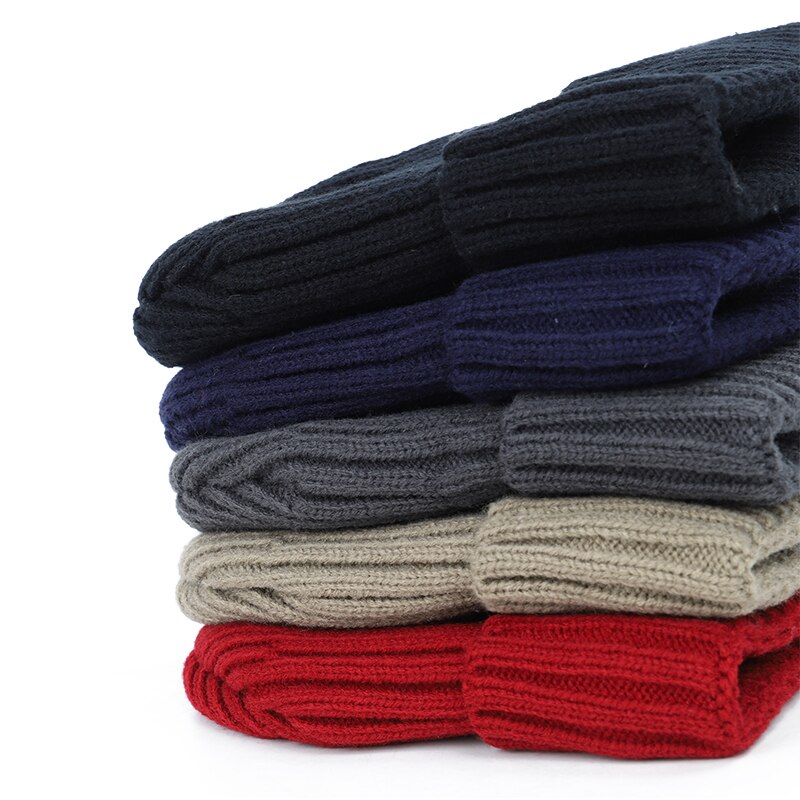 Winter Plus Velvet Thick Warm Knit Hat Women Men Solid Color Casual Beanies Soft Cap Bonnet Cotton