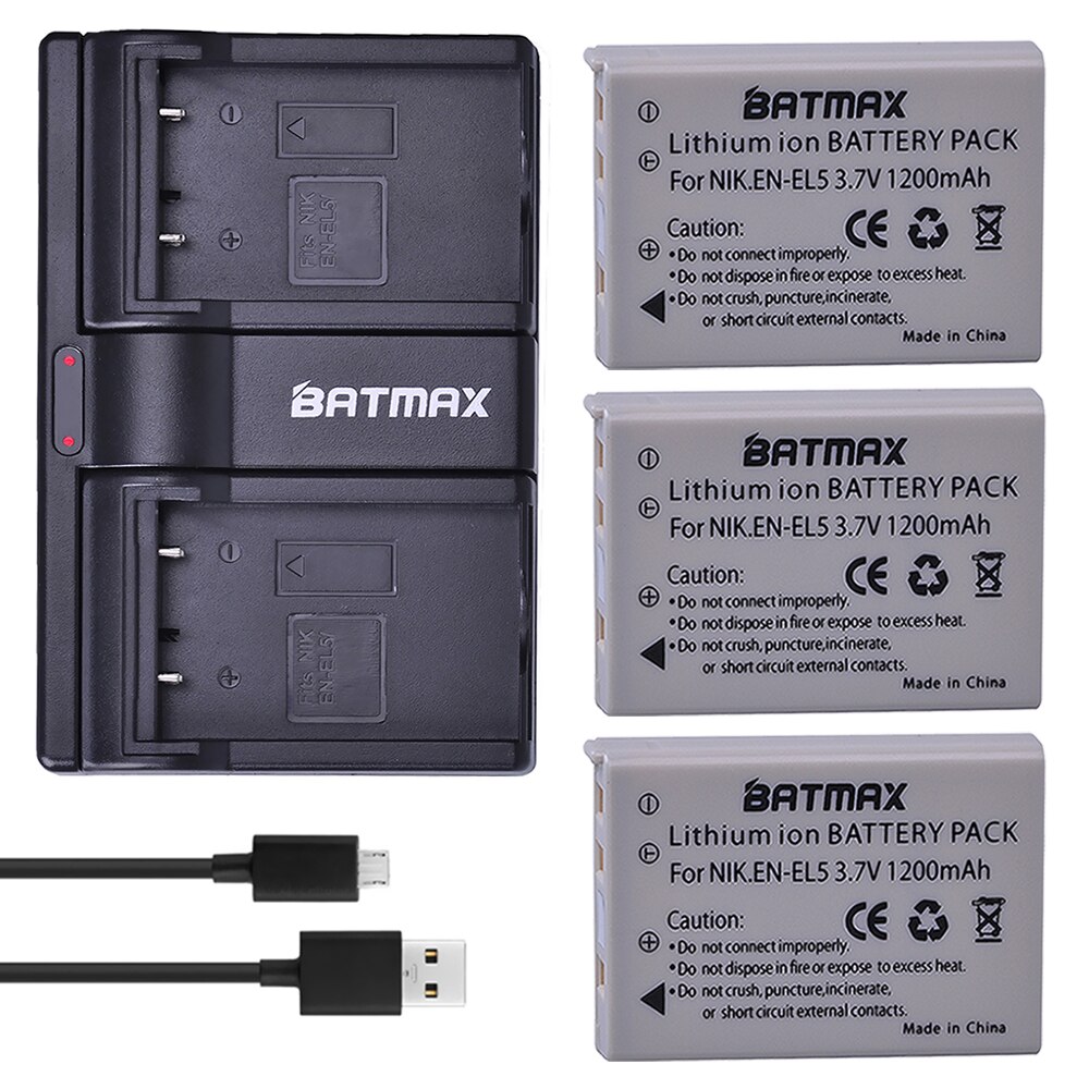 Batmax 3 Stks EN-EL5 EN EL5 EL5 Oplaadbare Li Batterij + Dual USB lader voor Nikon Camera Coolpix P80 P90 P100 P500 P510 P520