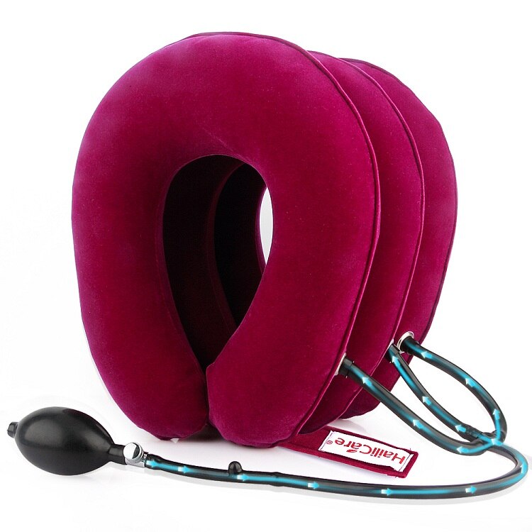 Air Inflatable Neck Traction Device Soft Neck Cervical Collar neck massage Pillow Pain Relief Neck Stretcher brace: wine red type1