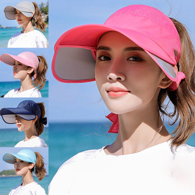 Uttrekkbare kvinner solskjerm sommer solhatt unisex uv lue cap strandhodetøy & t8