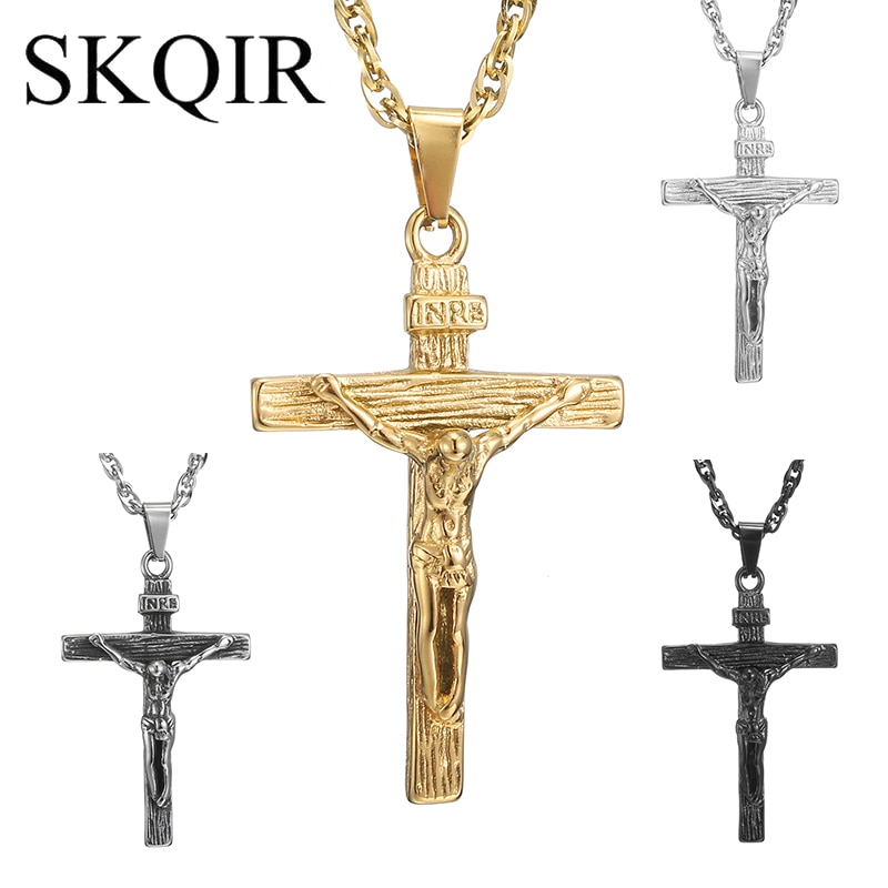 Jesus Crucified Cross Necklace Men Pendant 4 Colors Stainless Steel Chain Choker for Women Christian Classic Jewelry Christ