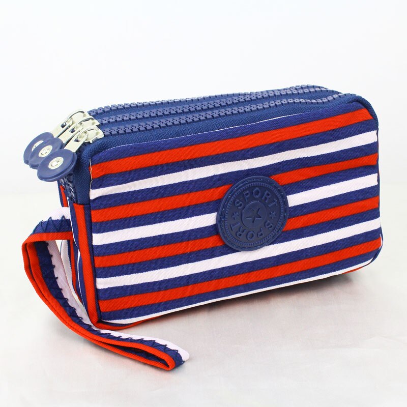 Cartera de tela de lona con 3 cremalleras para mujer, monedero de flores, bolso de mano, billetera para niña: 14