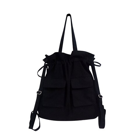 Rugzak dames preppy schooltassen voor tieners meisjesrugzak straatstijl onregelmatige vrouwelijke canvas reistassen wit: Zwart