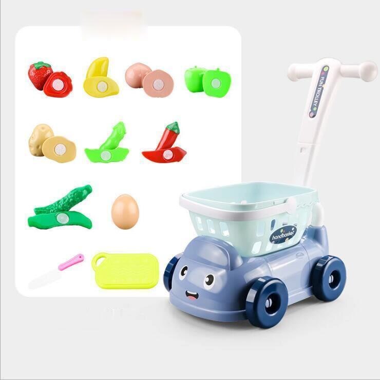 Caddie de supermarché, chariot de supermarché, voiture, Simulation de fruits coupés, légumes, Mini nourriture, maison de jeu pour enfants: dark blue w 11p