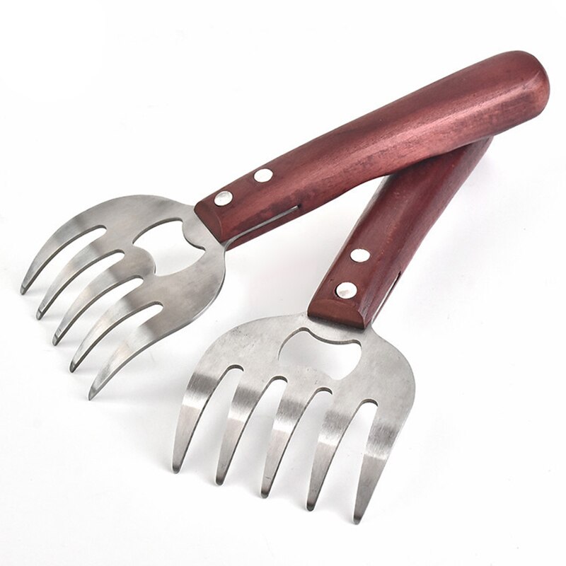 Bjørn klo kød splitter rustfrit stål kød shredder 2 i 1 kød gafler øl flaskeåbner til svinekød oksekød kylling grill bbq gadget: 2 stykker rød