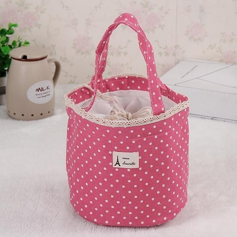 Portable Lunch Bag Thermal Insulated Lunch Box Tote Cooler Bag Bento Pouch Lunch Container School Food Storage Bags: rose red-small