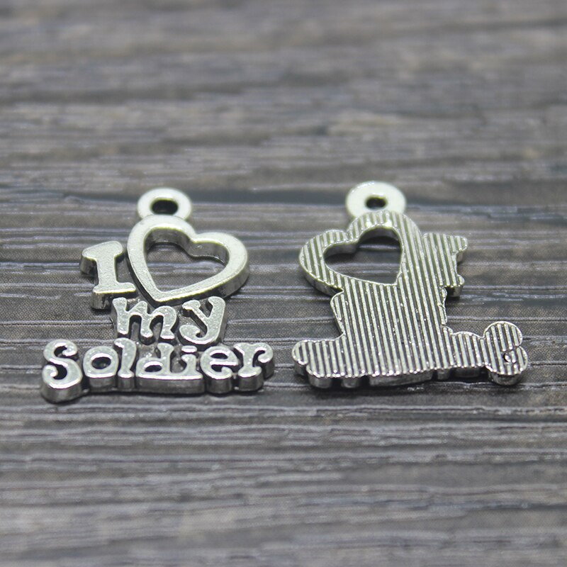 25 stks -- 17*20mm Antieke Tibetaanse Zilveren Ik liefde mijn soldaat charmes hanger voor sieraden maken