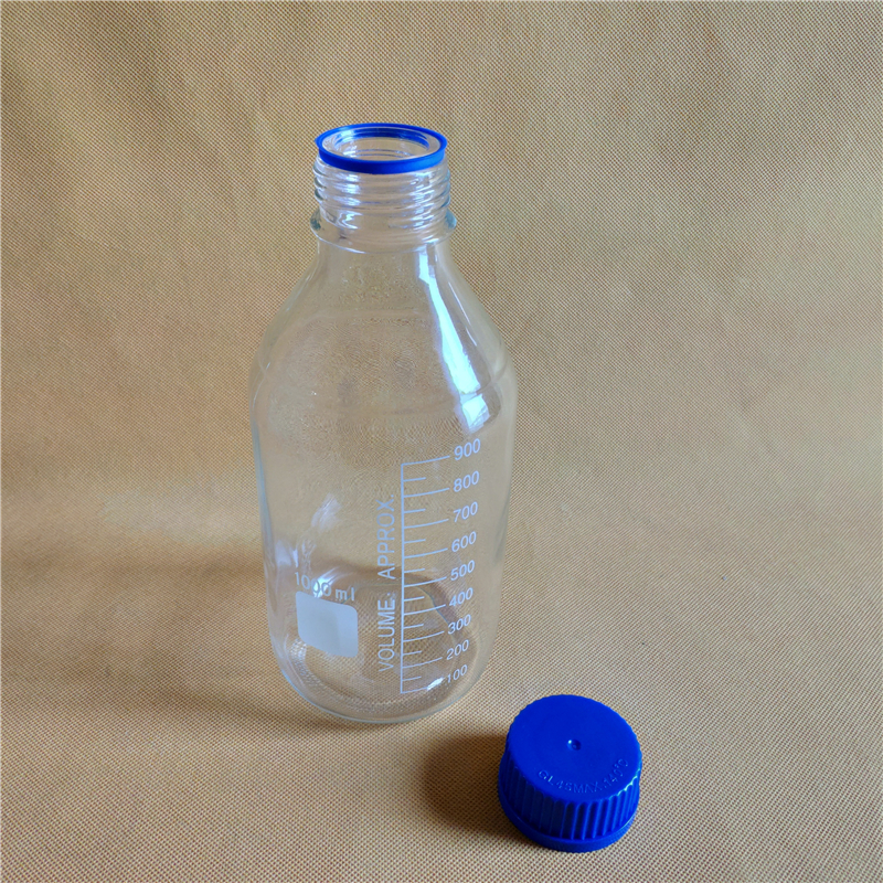 1000ML Reagent Bottle,graduated storage bottles with GL45 blue screw-cap,clear glass bottle