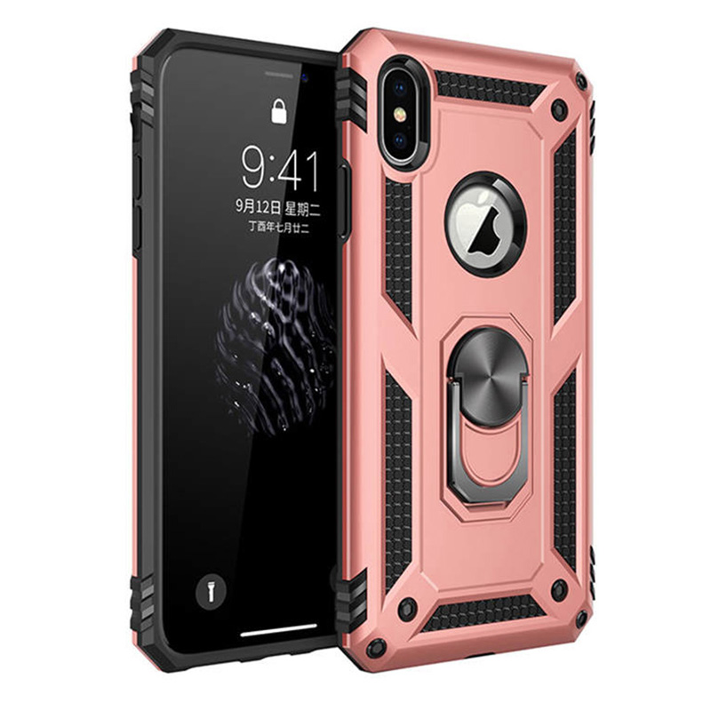 Shockproof Armor Holder Case For iPhone X XS Max XR 7 6 Cases Magnetic Ring Phone Cover For iPhone 6 6s 7 8 Plus Holder Case: Denim / black