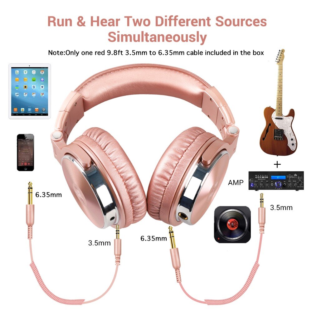 OneOdio Studio DJ filaire casque avec Microphone sur l'oreille HiFi moniteurs musique casque écouteur pour téléphone PC rose