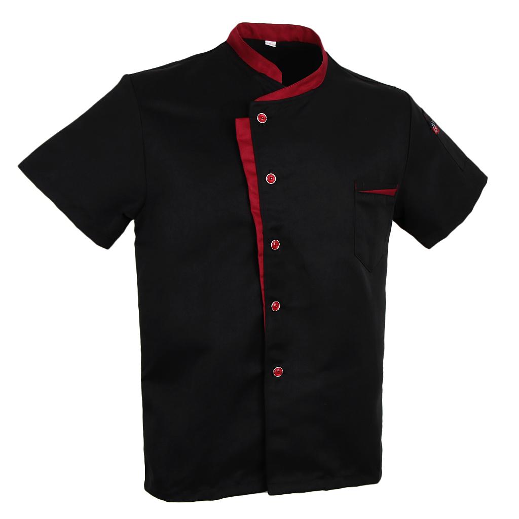 Chef Jacket Coat Short Sleeves Shirt Food Service Kitchen Uniform for Men Women - Black XL, as described: Black XL
