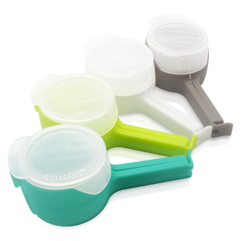 4 stuks zakklemmen voor het bewaren van voedsel, afsluitklemmen met schenktuit, keukenklem voor het afsluiten van plastic doppen, opberg- en organisatiegereedschap: Veelkleurige