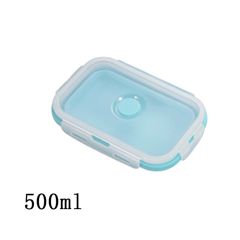 Silicone Inklapbare Lunchbox Voedsel Opslag Container Bento Microwavable Draagbare Picknick Outdoor Camping Lunchbox: 500ml blue