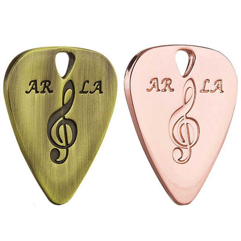Púa de guitarra de Metal AD-2Pcs, 0,38mm, fina, duradera, Color plateado, Ukelele de Bajo , Color bronce y oro rosa