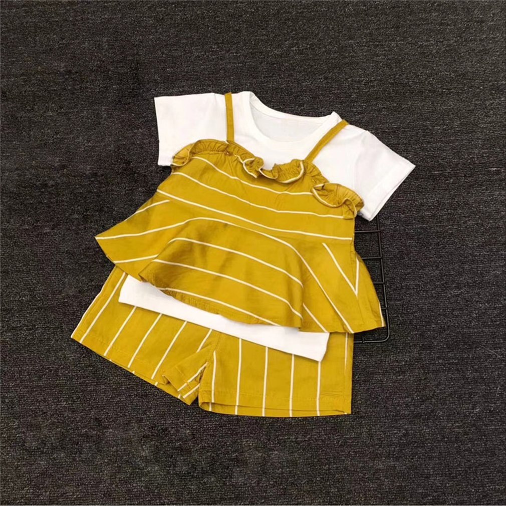 Kinderkleding babymeisjes zomer korte mouwen pak baby cowboy zomerkleding meisjes tweedelig pak: Geel / 80cm
