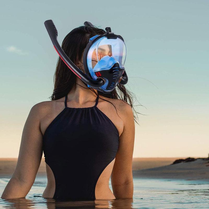 S Size Full Face Snorkeling Mask Double Tube Silicone Full Mask Swimming Dry Mask Adult Diving Goggles Diving P2M6