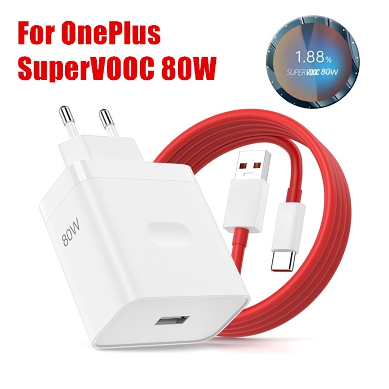 Voor OnePlus 80W SuperVOOC EU Snelle wandlader voor OnePlus 10 11 12 Nord CE 2 3 Lite OPPO realme 10 GT NEO 2 3 Type C USB-kabel: Rood