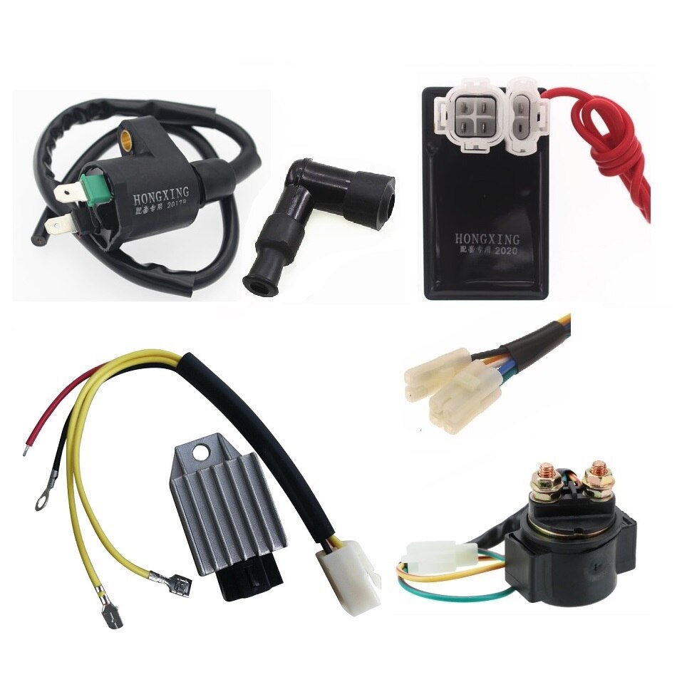 5-piece Set of DC CDI with Wire & 12V Rectifier & Relay & Ignition Coil with Spark Plug Cap Fits for Irbis ATV 150U