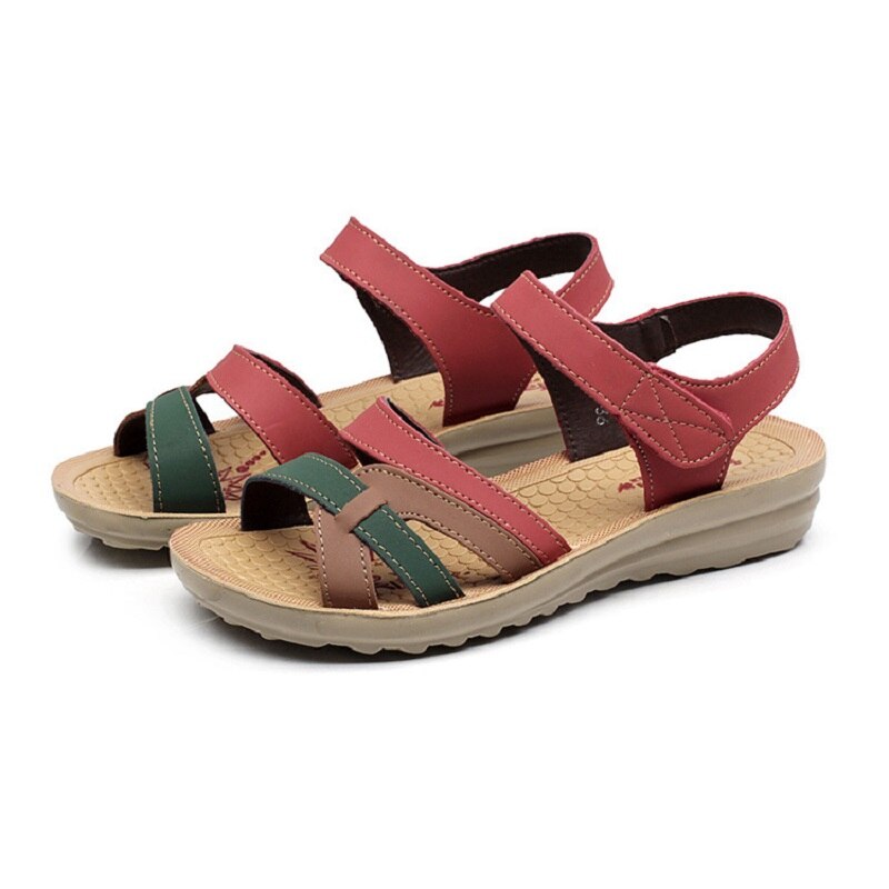ZZPOHE murmeln sandalen weiches leder große größe flachen sandalen sommer lässig komfortable rutschfeste in der älteren frauen schuhe 41