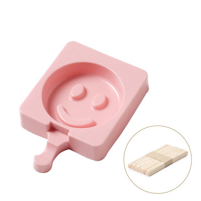 Ice Cream Popsicle Molds Cartoon Ice Silicone Frozen Storage Silicone Thick material DIY Molds Ice Cube Moulds Ice Cream Makers: 13 Smil face pink