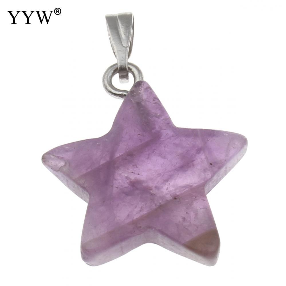 YYW Natural Real Stone Quartz Pendants Jewelry DIY Star Dangle Malachite Aventurine Sea Opal Rose Purple Crystal Stone Pendants: amethyst