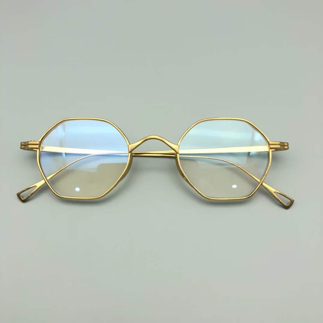 John Lennon-Gafas De lectura japonesas para hombres, anteojos pequeños hexagonales De titanio, montura Retro, para miopía, hechos a mano: Golden