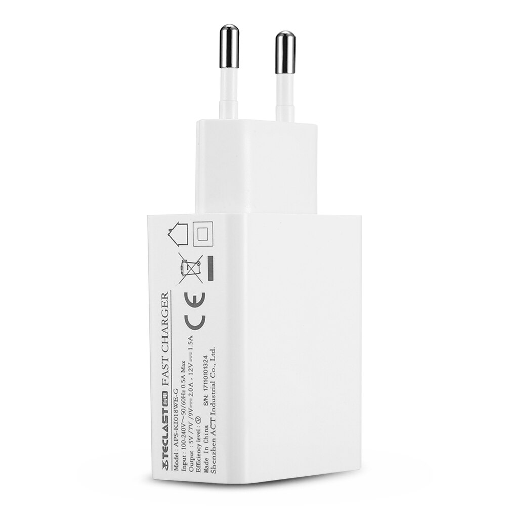 Teclast APS-KI018WE-G Fast Charger EU Plug voor Teclast Master T8/T10 Wit Kleur Usb-poort minimalistische Lichtgewicht en Kleine