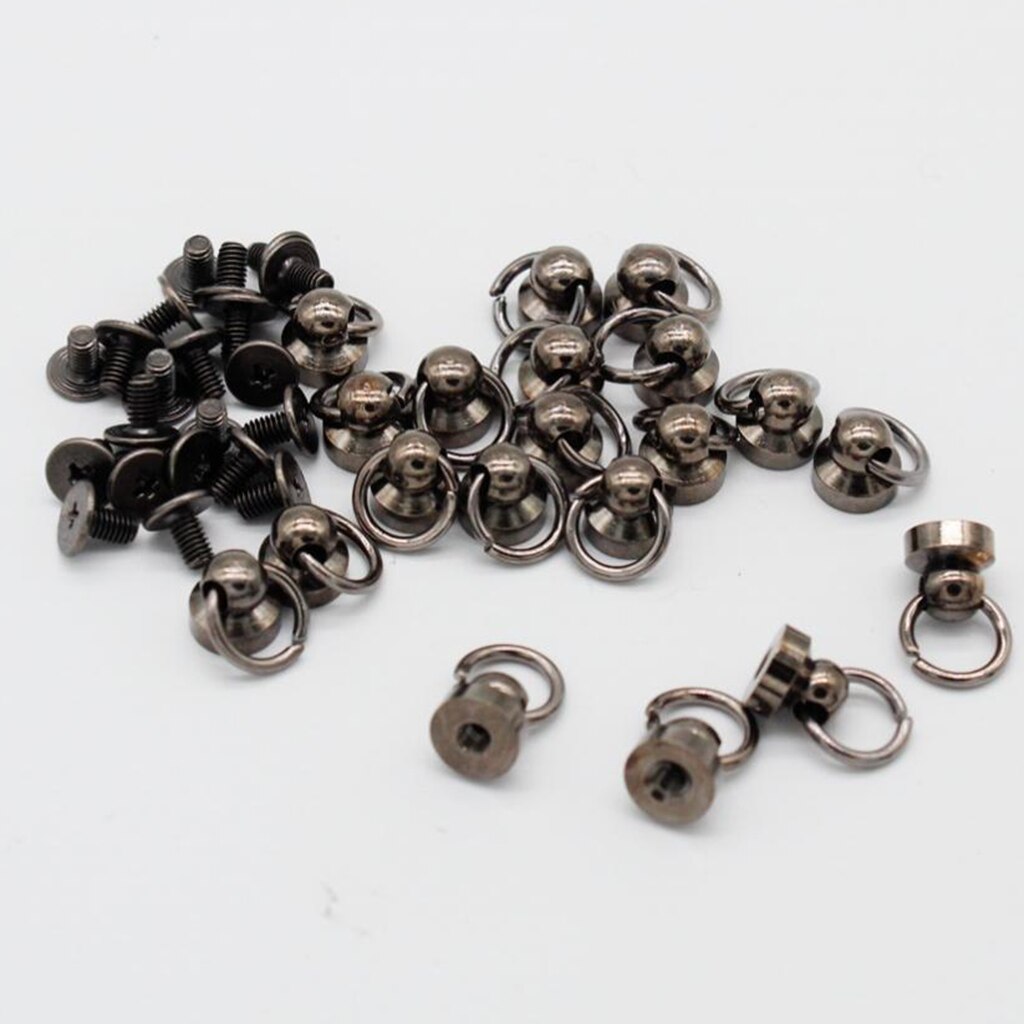 20pcs Brass Rivet Studs Screw Back Round Head O Ring Leather Craft Punk SpotS: Grey Black 
